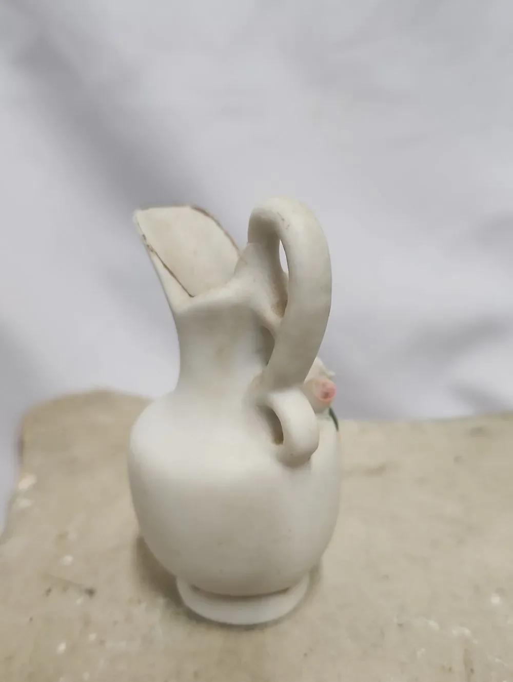 Vintage Floral Porcelain Handle Pitcher Vase
